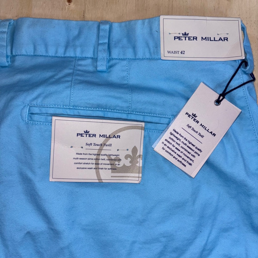 Peter Millar Soft Touch Twill Shorts Mens 42 Sky Blue Pima Cotton Stretch NWT